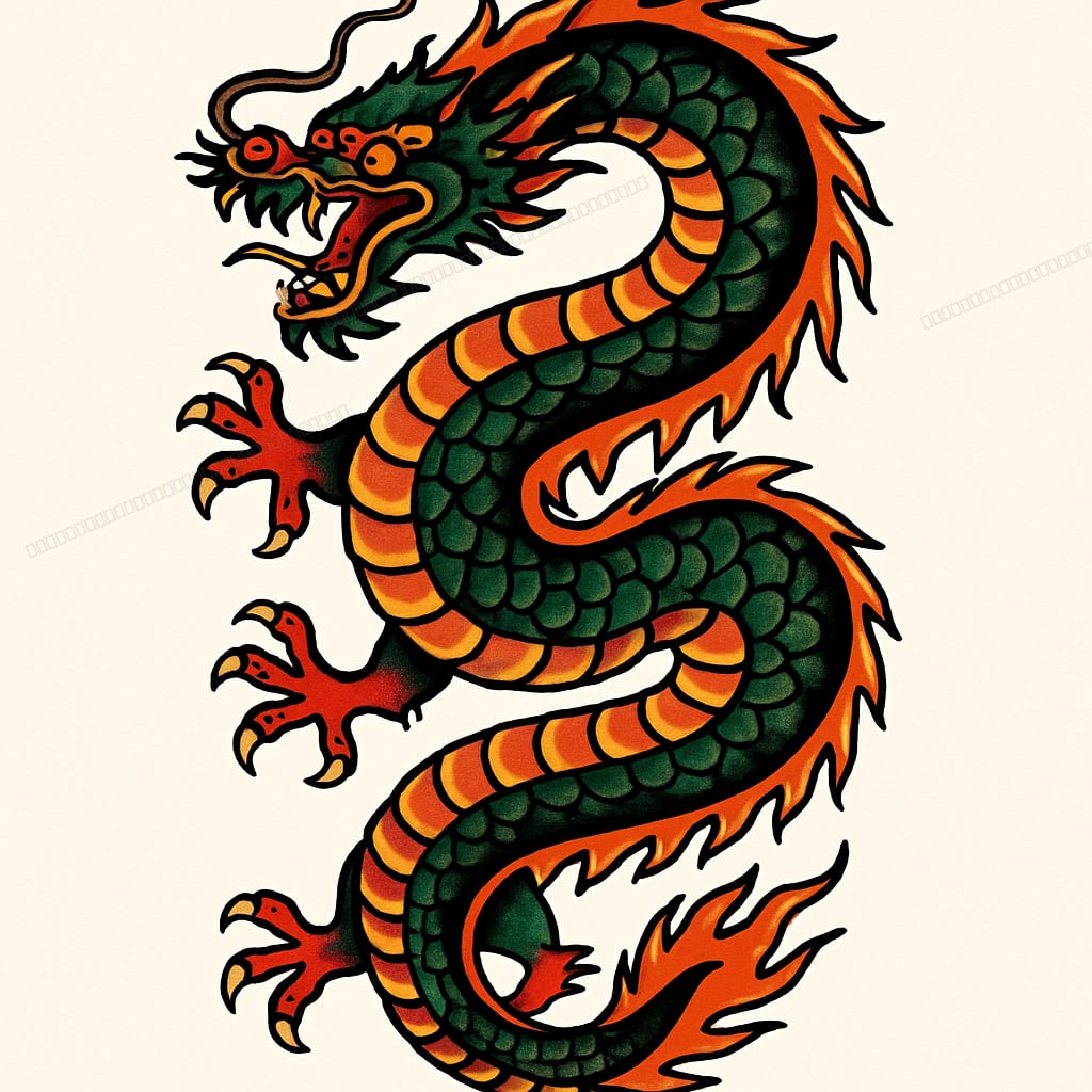 Dragão estilizado oldschool para tatuagem braço completo